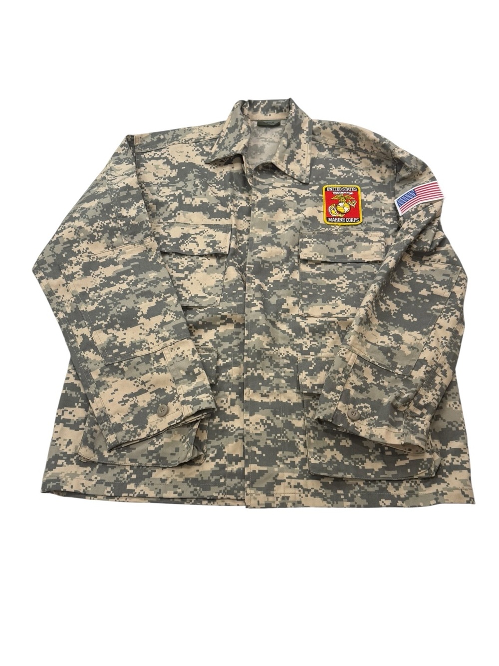 Rothco BDU Mens Camo Military Field Jacket with US Flag & Marine Patch Size Med